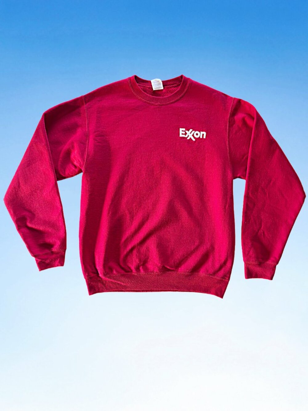 Red Exxon Logo Embroidered Heavyweight Sweatshirt, Sz M